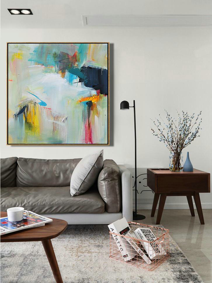 Large Contemporary Art Acrylic Painting,Palette Knife Contemporary Art Canvas Painting,Abstract Art On Canvas, Modern Art,Dark Blue,White,Yellow,Red,Pink.etc